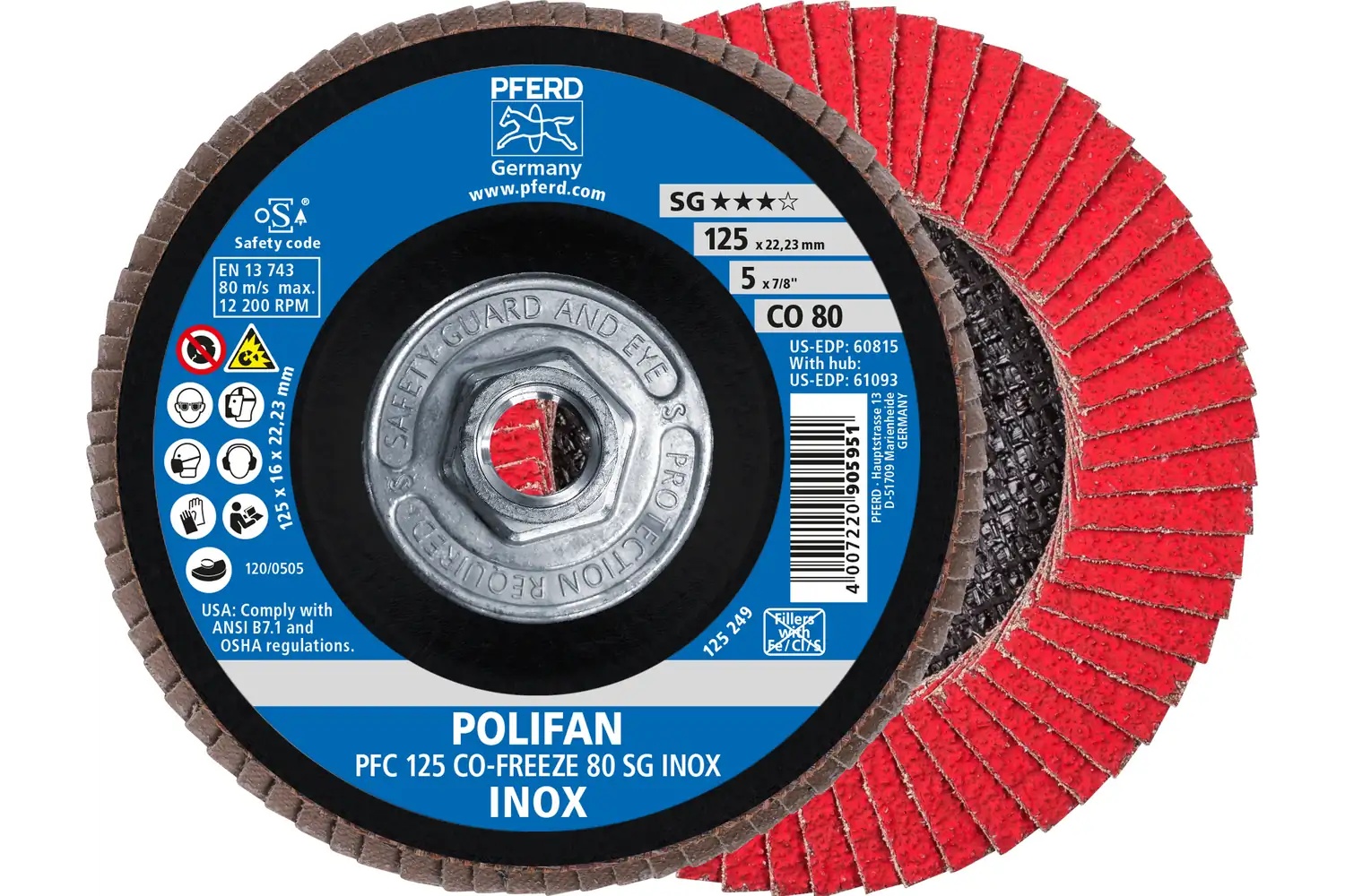 Picture of Pferd Flap Disc, 5" x 5/8-11, CO-Freeze SG Inox, 80 Grit, T29, Conical, Ceramic